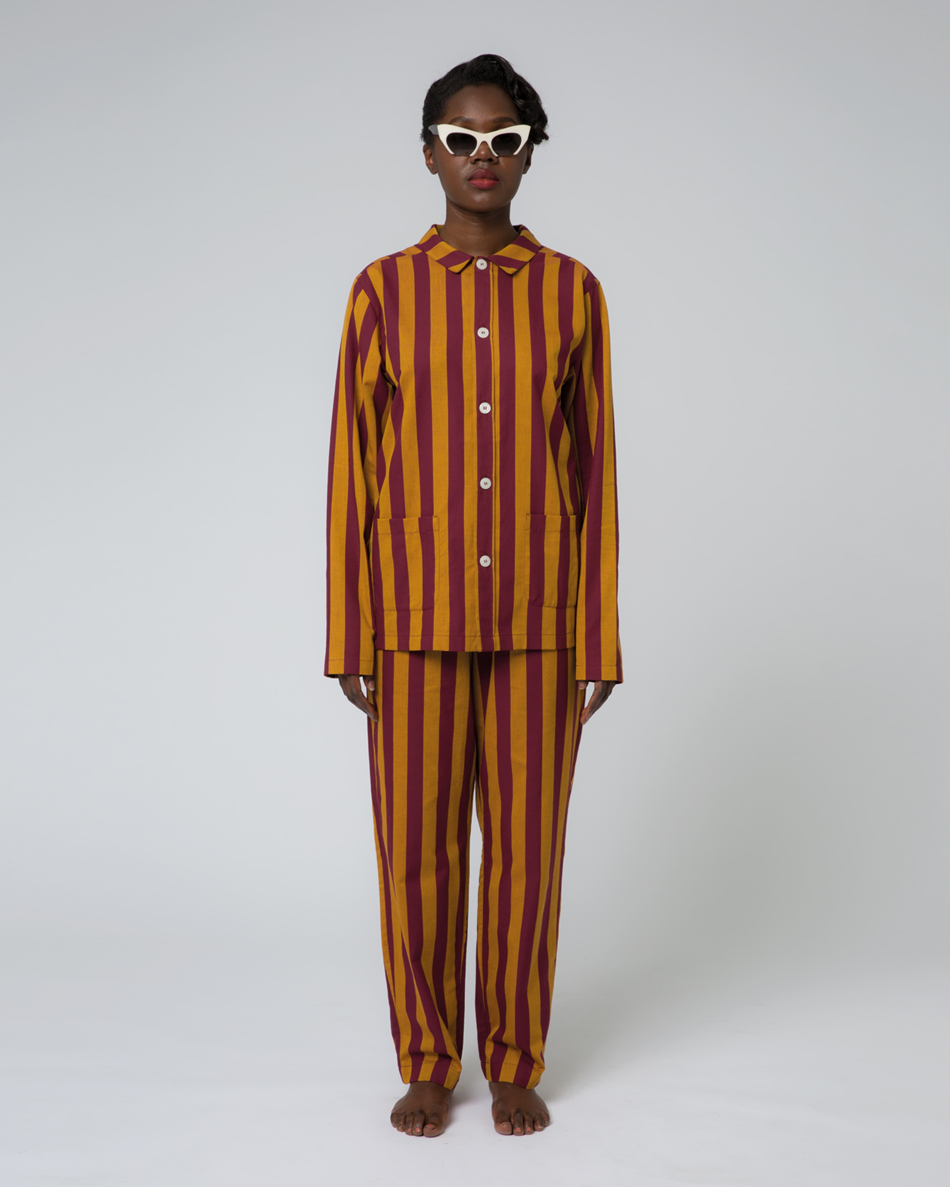 Uno Stripe Pyjama - Cabernet & Yellow